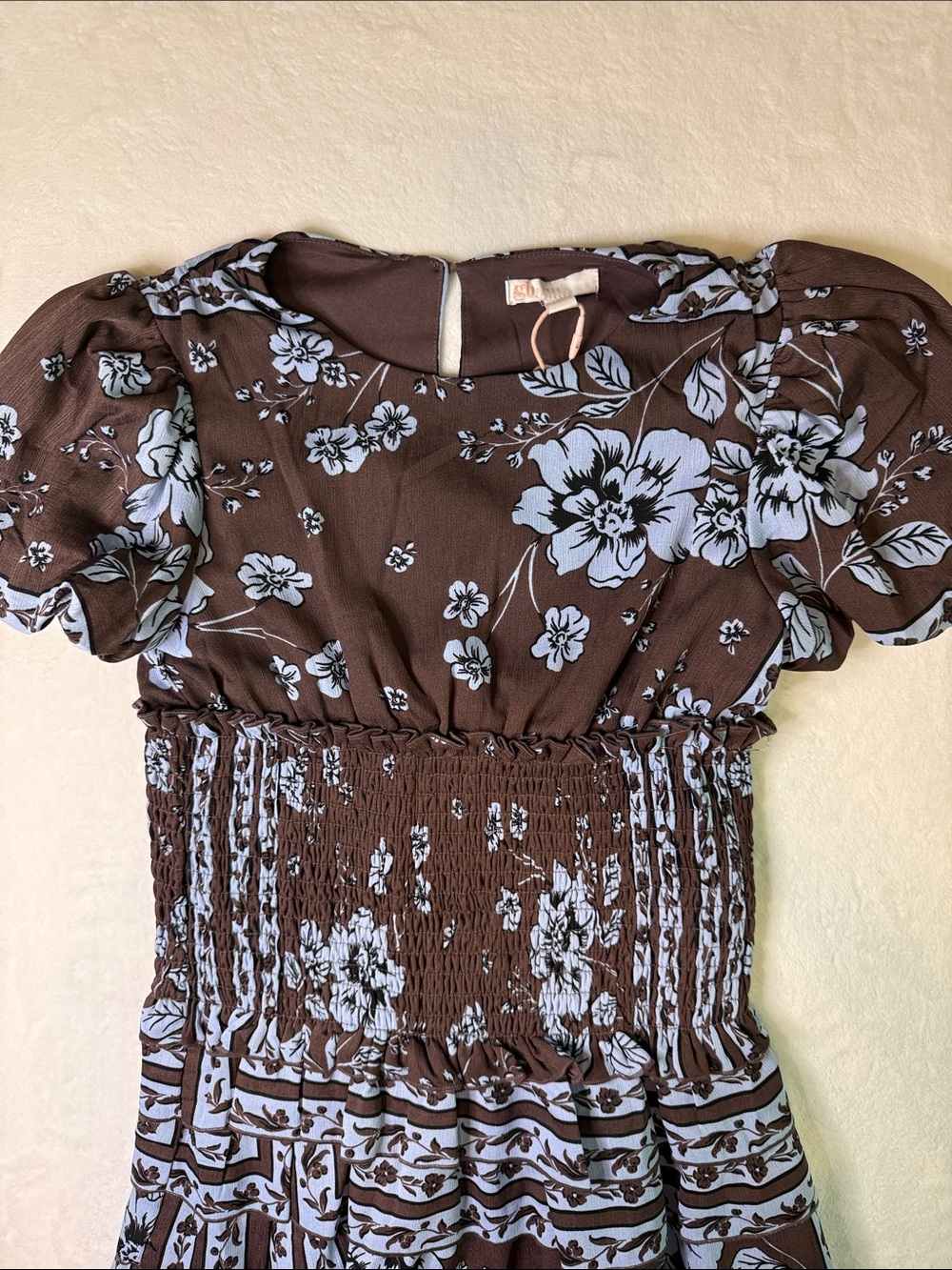 GB girls Brown Dress with Blue Floral Print - Picture 4 of 7